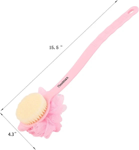 Charming Blue & Pink Loofah Back Scrubber with Long Handle for Bath Indulgence