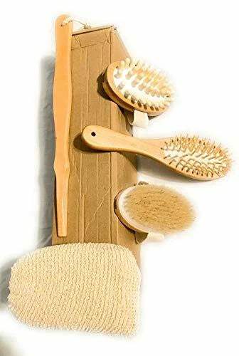 Natural Bath massage Body Brush Set | with detachable long wooden handle
