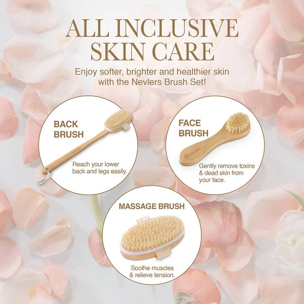 Brush Long Shower Scrubber Body Natural Boar Bristle Dry Set Detachable Massage