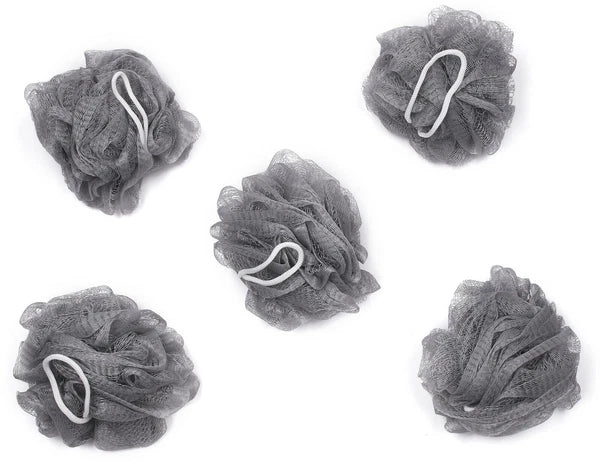 Bundle of 5 Exfoliating Sponges - Bath & Shower Puff Body Brush Scrub Mesh Ball