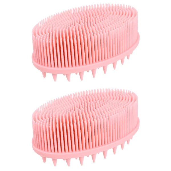 2pcs Silicone Exfoliating Brush Bath and Shampoo Brush Body Scrubber (Pink)
