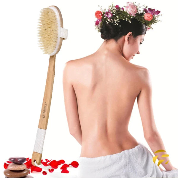 Extra Long Handle Natural Wooden Bristle Shower Bath Body Brush Back Scrubber