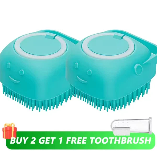 Pet Bath Brush with Shampoo Dispenser – Soft Silicone Grooming Tool for Dogs & C