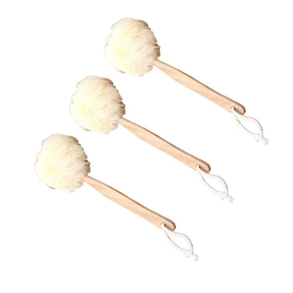 3pcs Long Handle Bath Balls Shower Bath Brushes (Light Yellow) Bath Balls