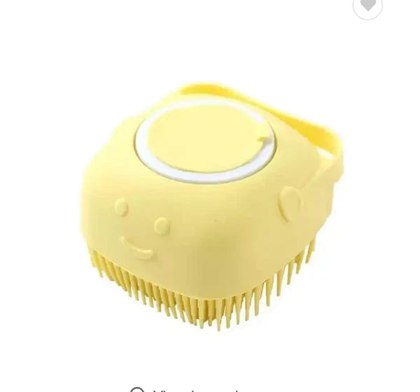 Soft Pet bath brushes Massage Dispenser Grooming Silicone Scrubber Tool YELLOW