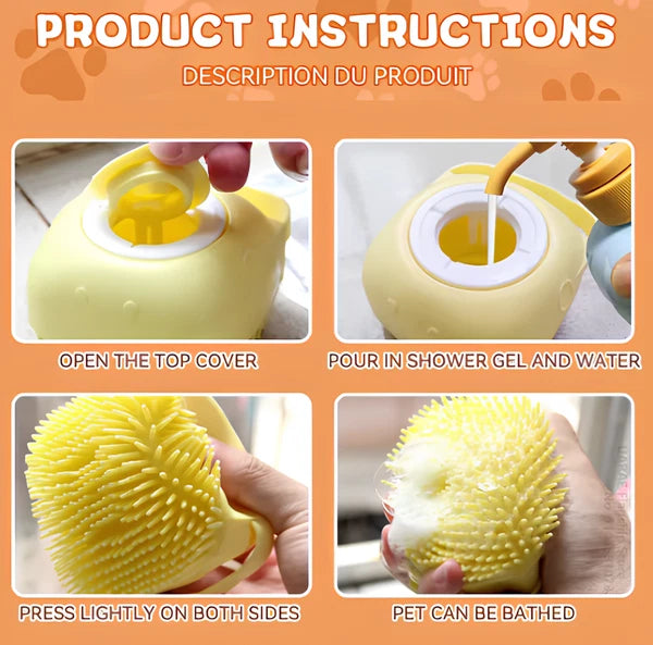 Pet Bath Brush with Shampoo Dispenser – Soft Silicone Grooming Tool for Dogs & C