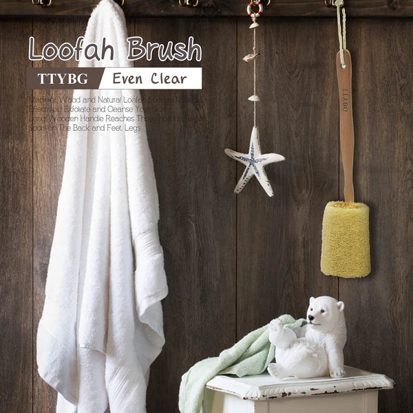 Natural Exfoliating Loofah Luffa Loofa Back Sponge Scrubber Brush with Long W...