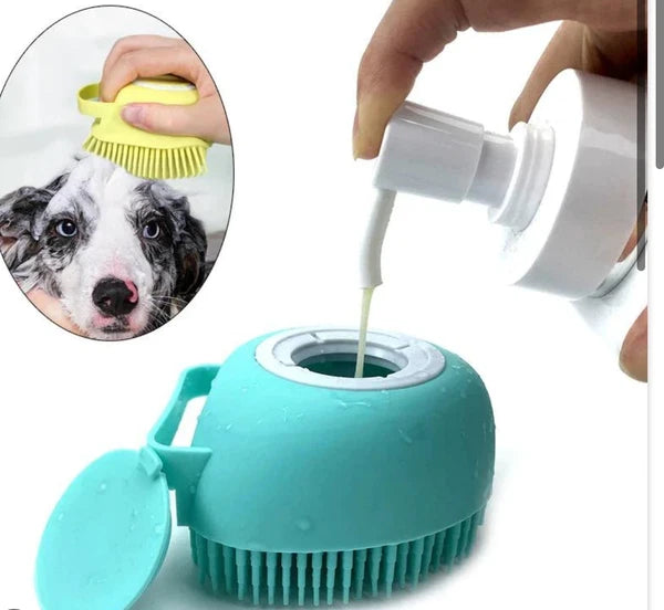 Soft Pet bath brushes Massage Dispenser Grooming Silicone Scrubber Tool YELLOW