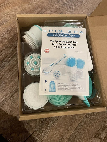 NEW Idea Village Deluxe Spinning Spa Brush- 9 Accessories Teal/Aqua