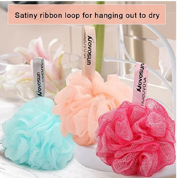 3 PK  rainbow color Loofah Bath Sponge Shower Pouf Ball Double Mesh