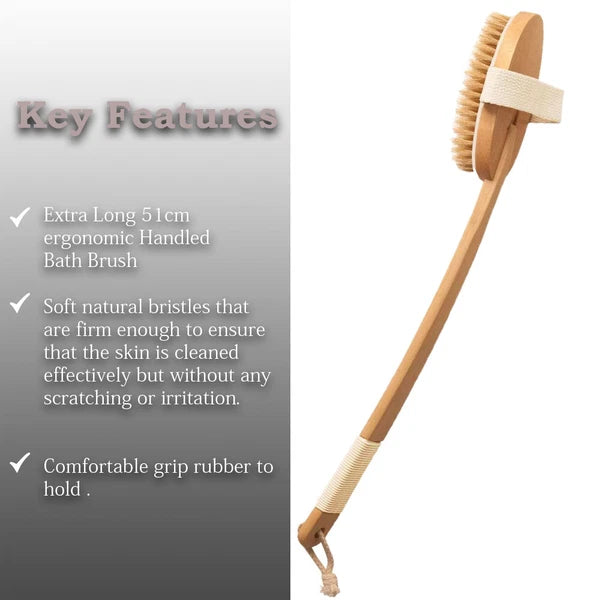Extra Long Handle Natural Wooden Bristle Shower Bath Body Brush Back Scrubber