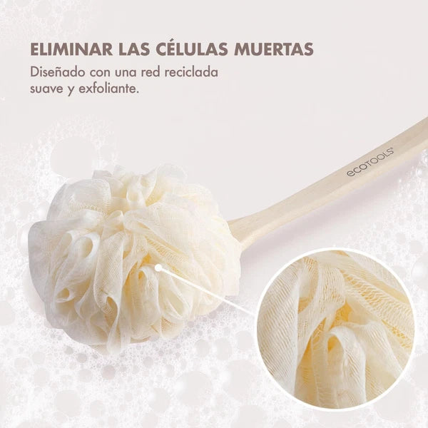 Exfoliating Loofah Body Back Scrubber with Long Wooden Handle for Shower