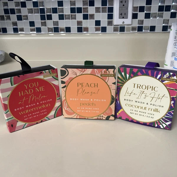 3 L.W.Y.A Watermelon & Tropic Coconut Peach Please! Body Wash & Polish  3.0 Oz