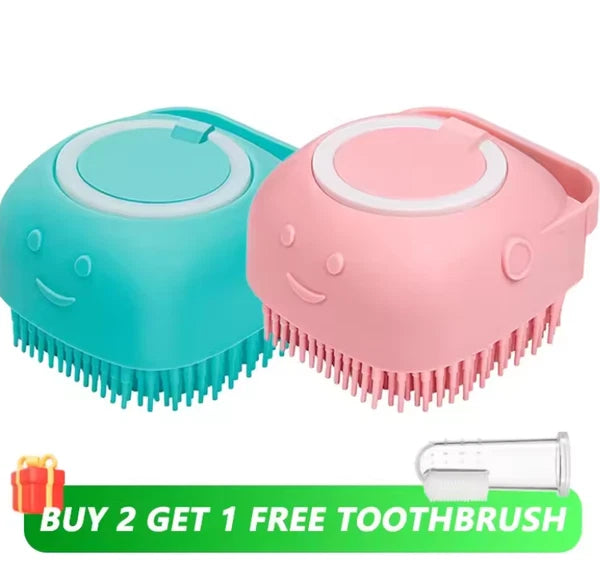 Pet Bath Brush with Shampoo Dispenser – Soft Silicone Grooming Tool for Dogs & C