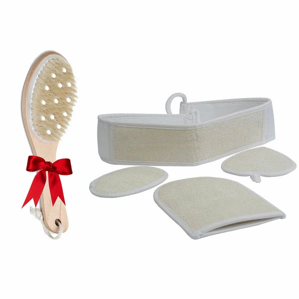 Loofah Exfoliating Bath Set & Natural Body Brush for Better Circulation 5 Pcs