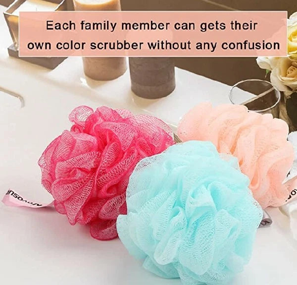 3 PK  rainbow color Loofah Bath Sponge Shower Pouf Ball Double Mesh