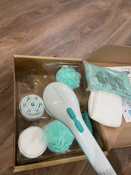 NEW Idea Village Deluxe Spinning Spa Brush- 9 Accessories Teal/Aqua