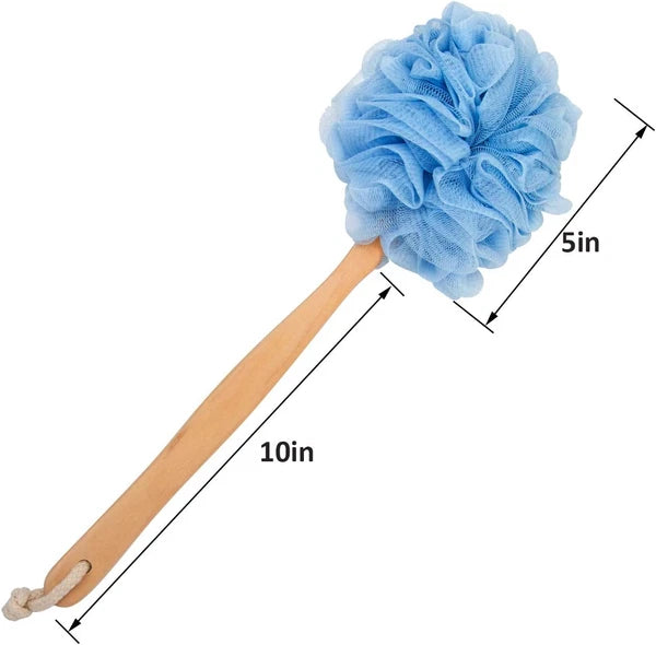 Loofah Back Scrubber, Wooden Long Handle Bath Sponge, Soft Nylon Mesh Brush