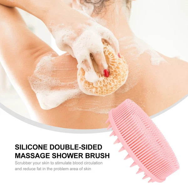 2pcs Silicone Exfoliating Brush Bath and Shampoo Brush Body Scrubber (Pink)